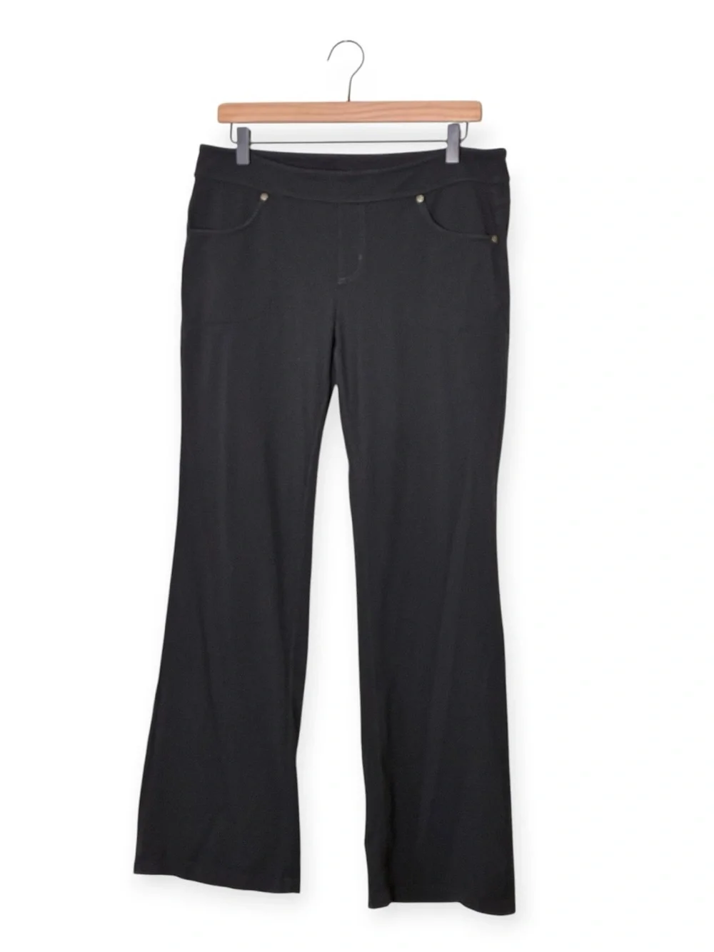 Athleta | Black mid rise flare stretch leggings yoga pants size large petite